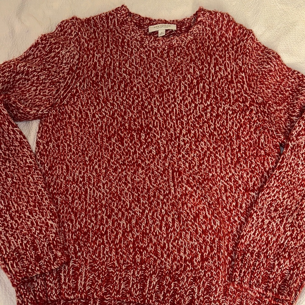 Ann Taylor Marled Red White knit chunky sweater‎ Sz XL